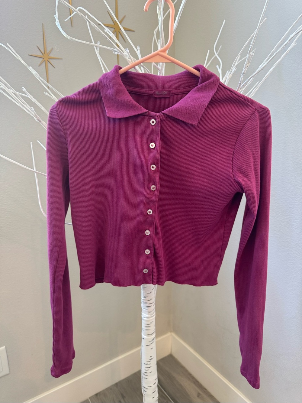Brandy Melville Pink Collared Long Sleeve Top